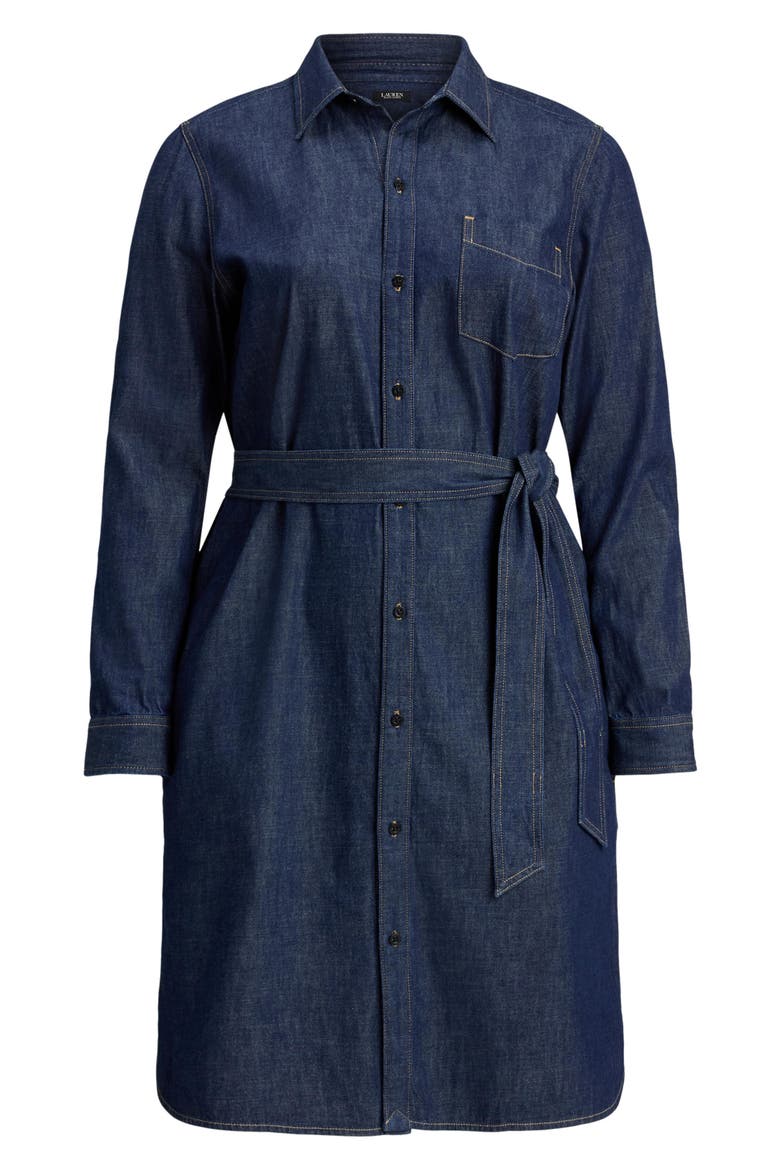 Jameika Tie Waist Long Sleeve Denim Shirtdress, Alternate, color, PURE RINSE WASH