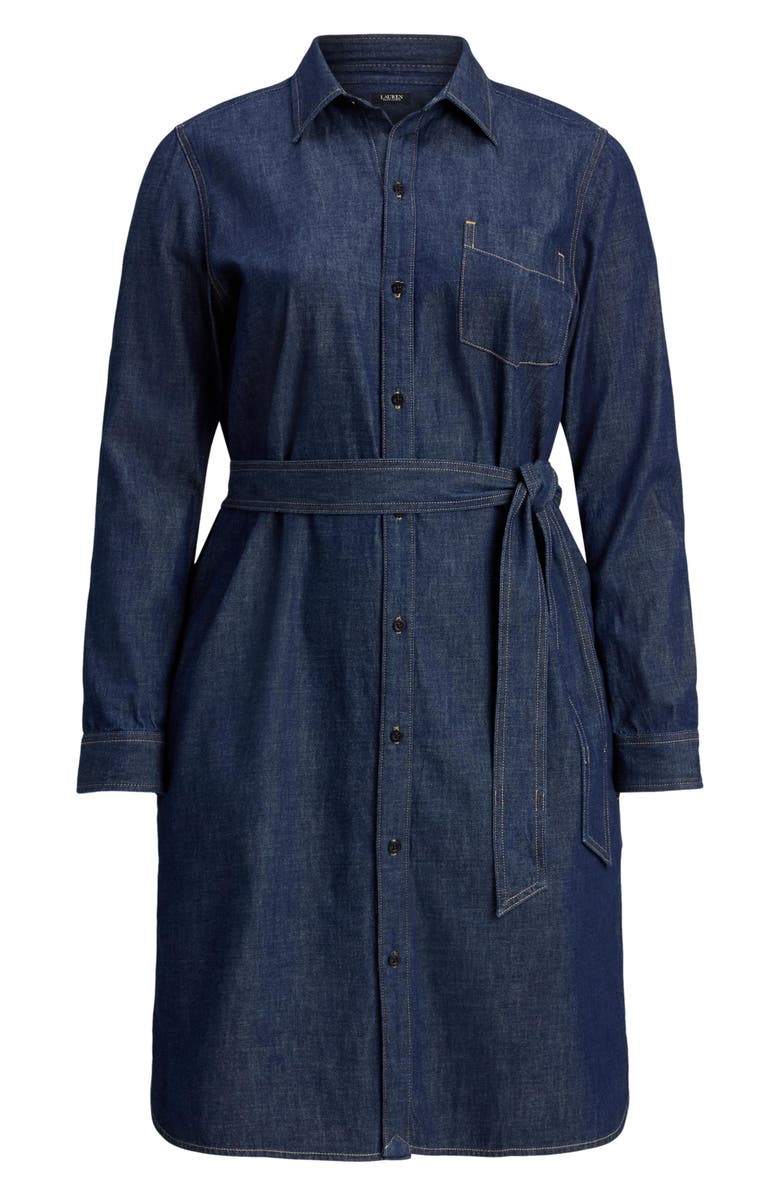 Lauren Ralph Lauren Jameika Tie Waist Long Sleeve Denim Shirtdress, Alternate, color, Pure Rinse Wash