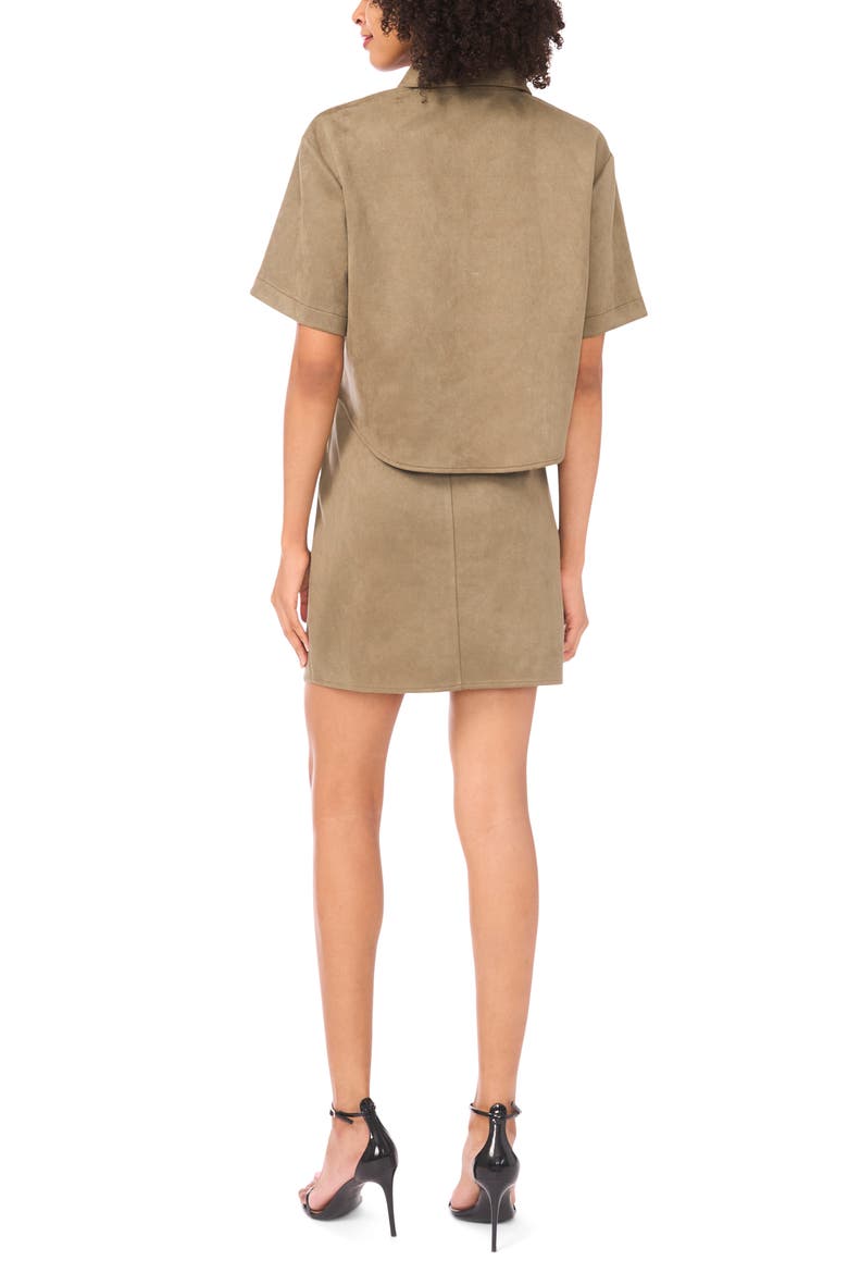 Faux Suede Short Sleeve Button-Up Shirt, Alternate, color, OLIVE