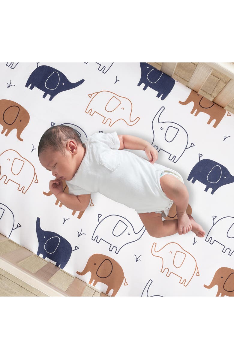 Lambs & Ivy Playful Elephant 100% Cotton Baby Fitted Crib Sheet, Alternate, color, White
