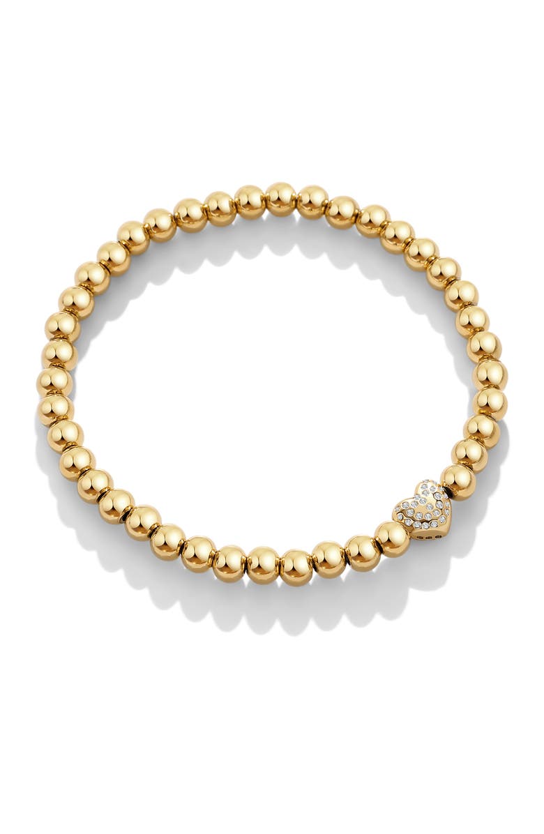 Mint 
Lily Pave Heart Gold Beaded Bracelet, Main, color, Gold-Tone