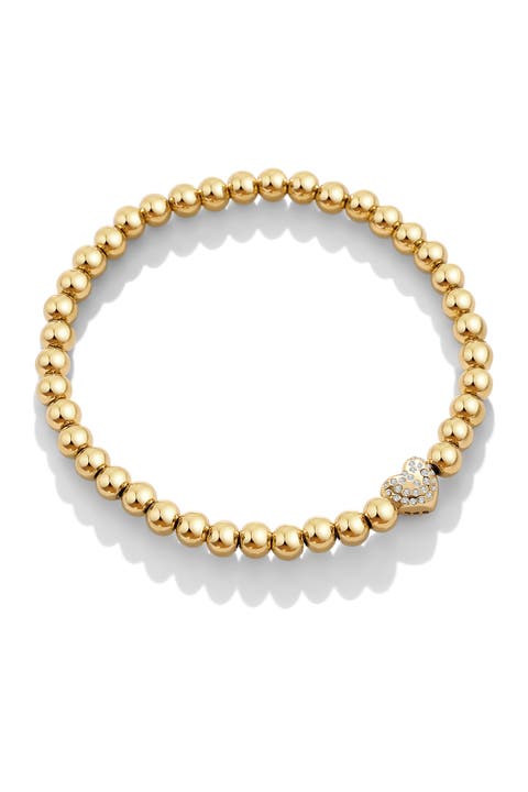Pave Heart Gold Beaded Bracelet