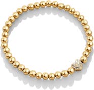 Mint 
Lily Pave Heart Gold Beaded Bracelet