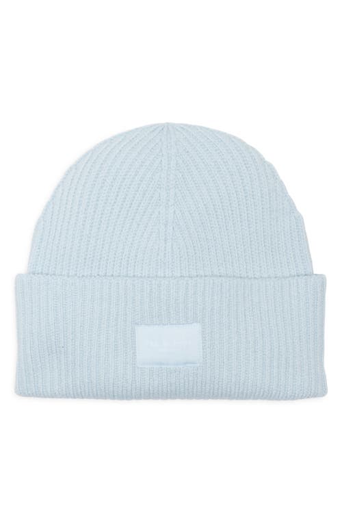 Rag & Bone Blake Logo Patch Wool Blend Rib Beanie In Blue