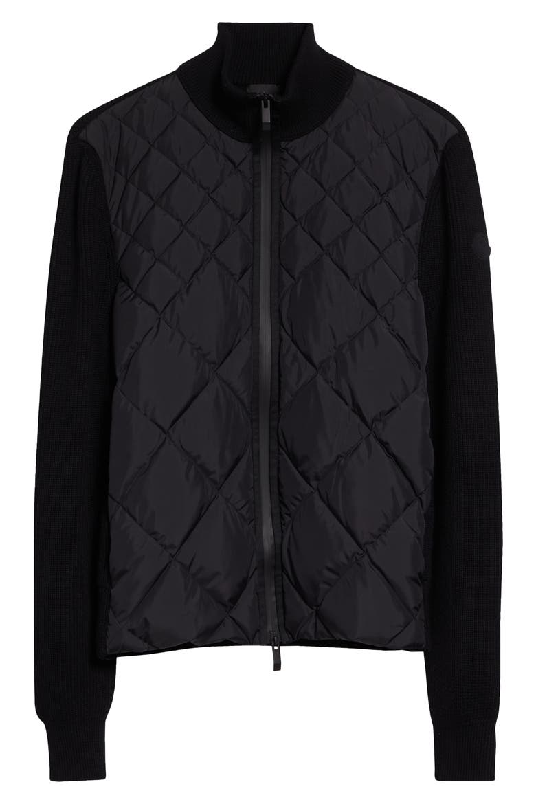 Hybrid Quilted Down Fill & Wool Cardigan, Alternate, color, BLACK