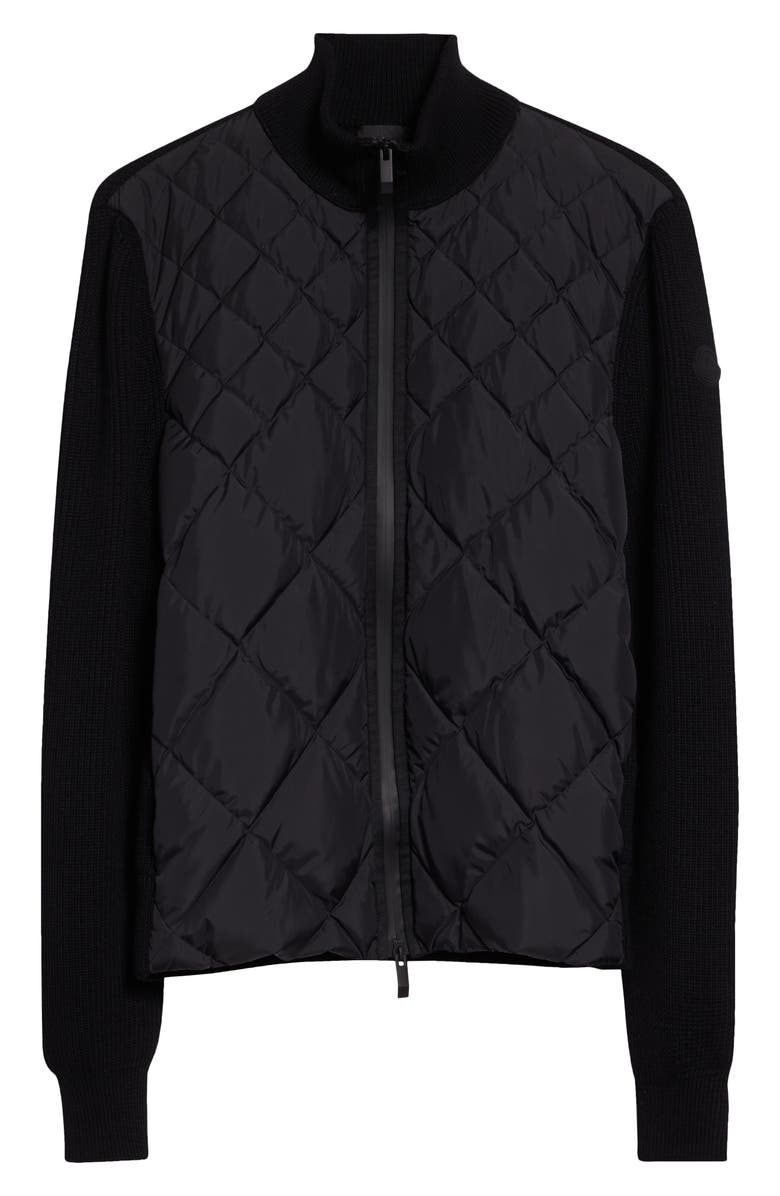 Moncler Hybrid Quilted Down Fill & Wool Cardigan, Alternate, color, Black