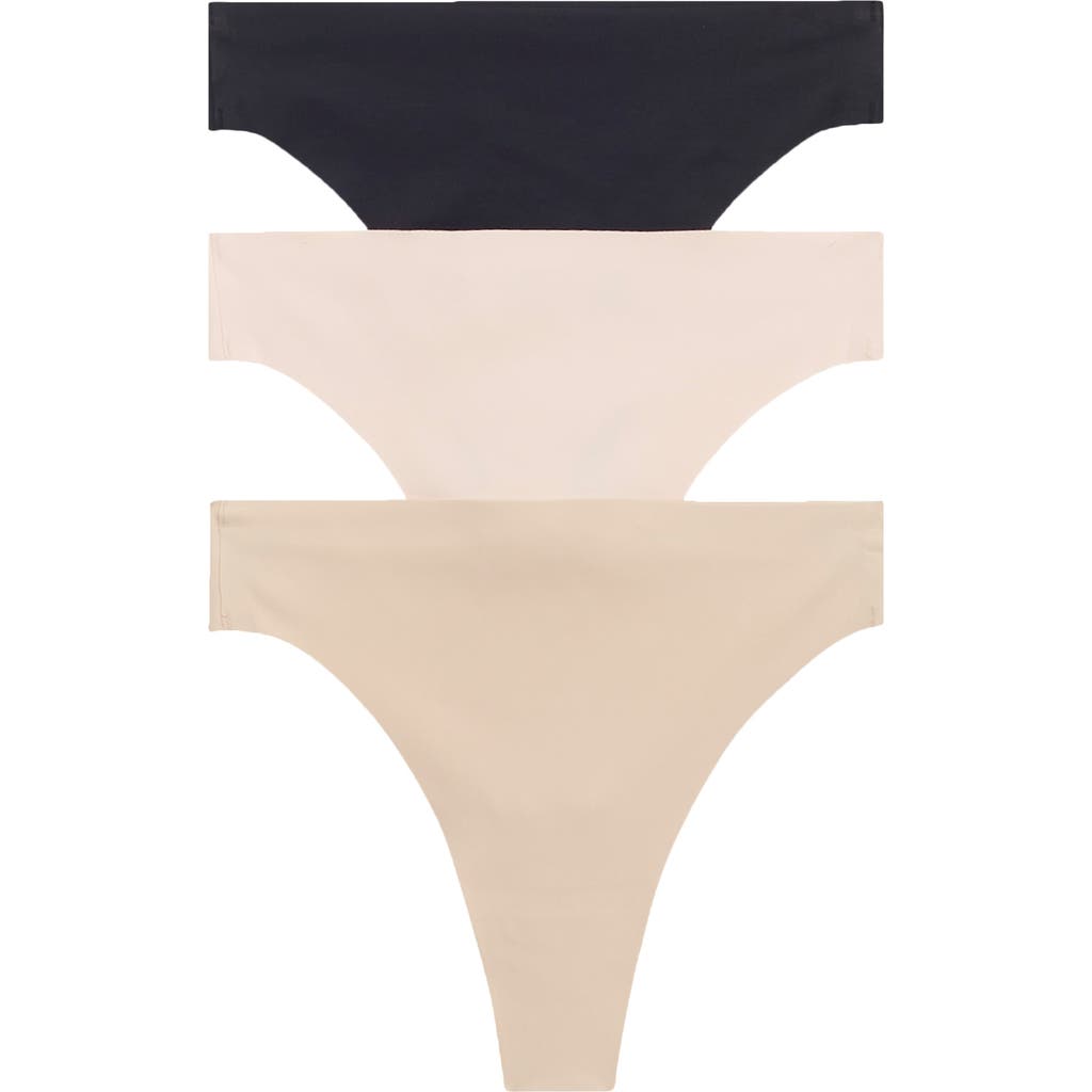 Honeydew Cool Luxe 3-pack Thongs In Black Assorted