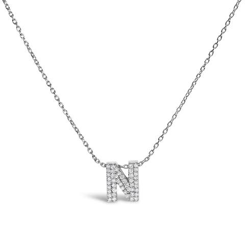 10K Gold Diamond Accent "A-Z" Initial Bubble Pendant Necklace