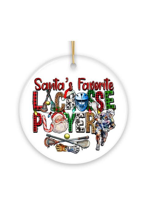 Santas Favorite Lacrosse Player Plaid Ornament