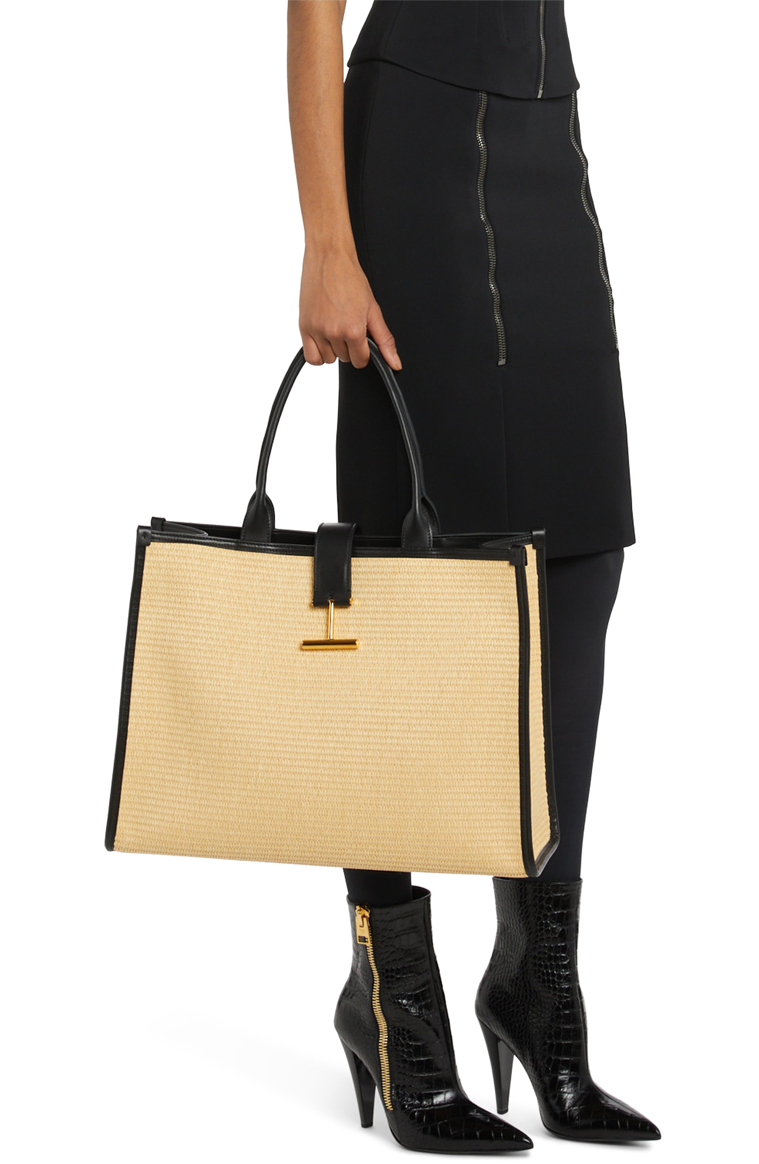 TOM FORD Medium Tara Top Handle Straw Tote, Alternate, color, 