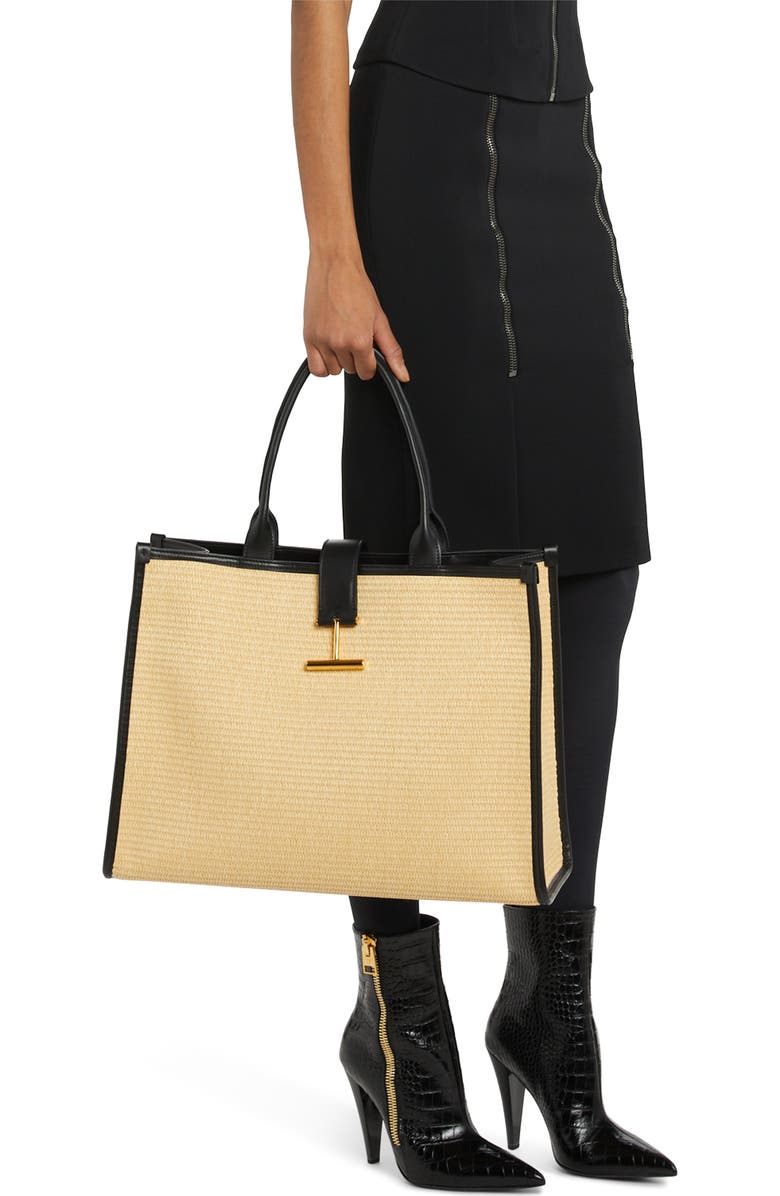 TOM FORD Medium Tara Top Handle Straw Tote, Alternate, color,
