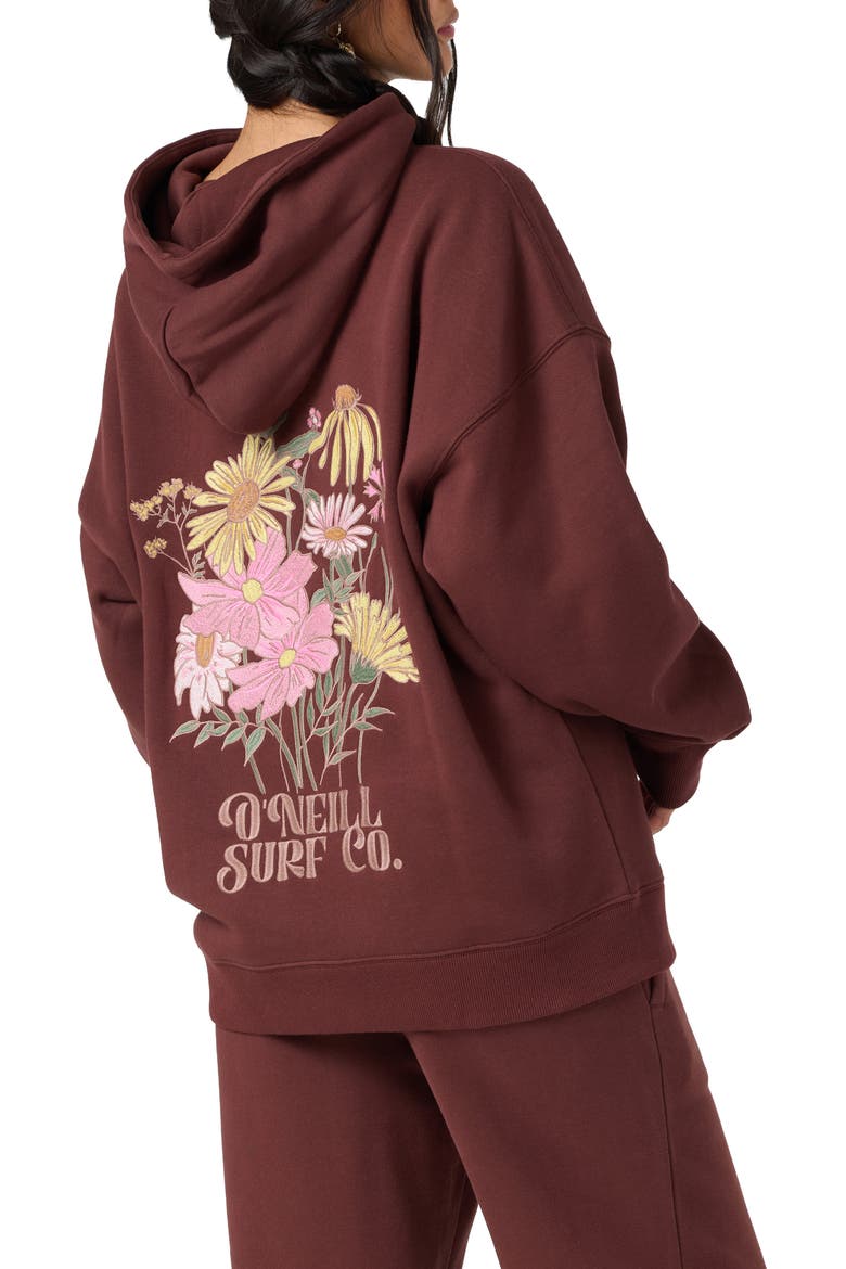 Flora Bouquet Oversized Graphic Hoodie, Alternate, color, CHOCOLATE