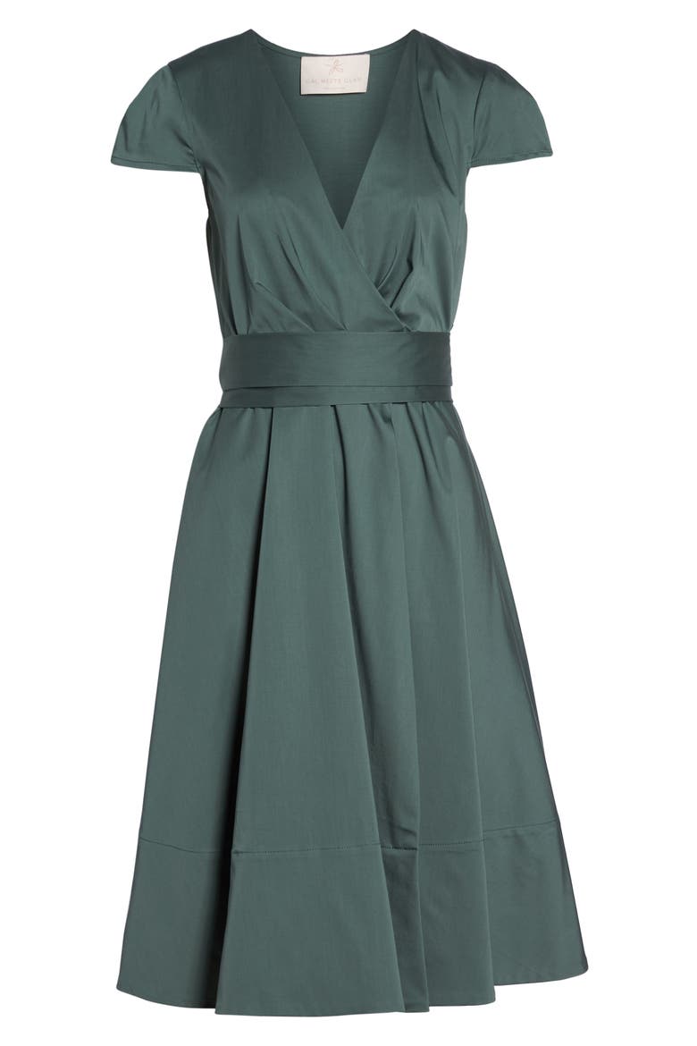 Addison Cotton Tie Waist Fit & Flare Wrap Dress, Alternate, color, OLIVE