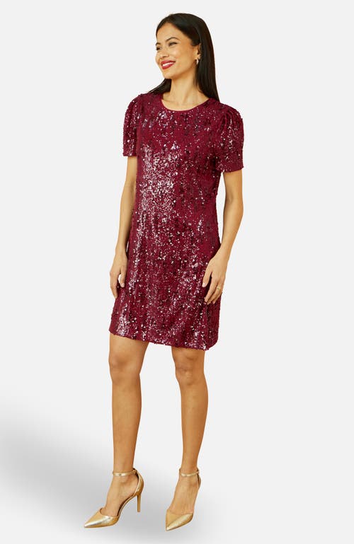 Yumi Sequin Stretch Tunic Dress In Burgundy
