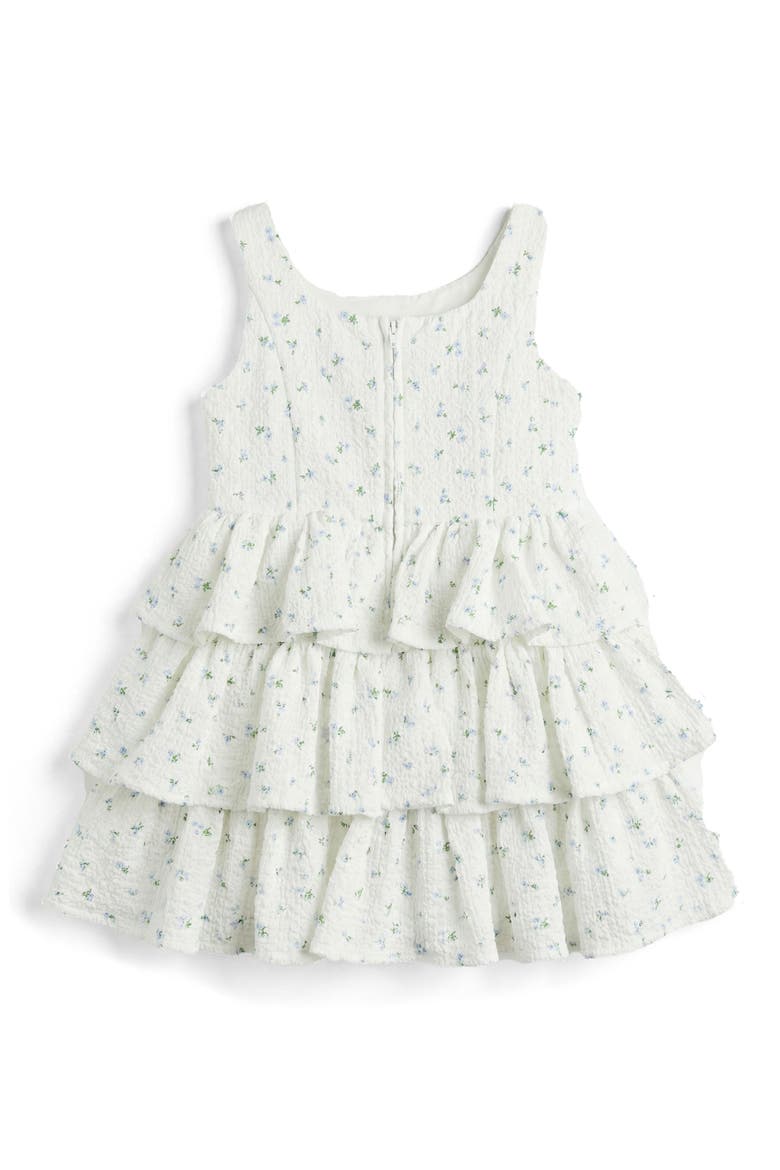Kids' Floral Puckered Tiered Party Dress, Alternate, color, WHITE/ BLUE