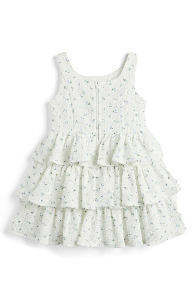 Pippa & Julie Kids' Floral Puckered Tiered Party Dress, Alternate, color, White/ Blue