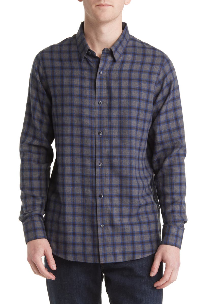TravisMathew Time of Your Life Plaid Button-Up Shirt, Main, color, Heather Grey Pinstripe