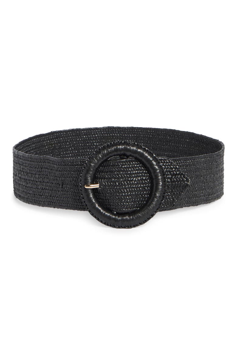 Stretch Woven Circular Buckle Belt, Main, color, BLACK
