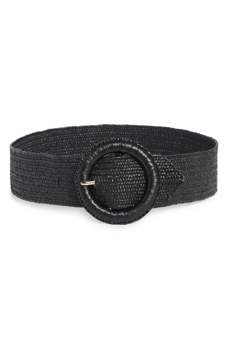 NORDSTROM RACK Stretch Woven Circular Buckle Belt, Main, color, Black