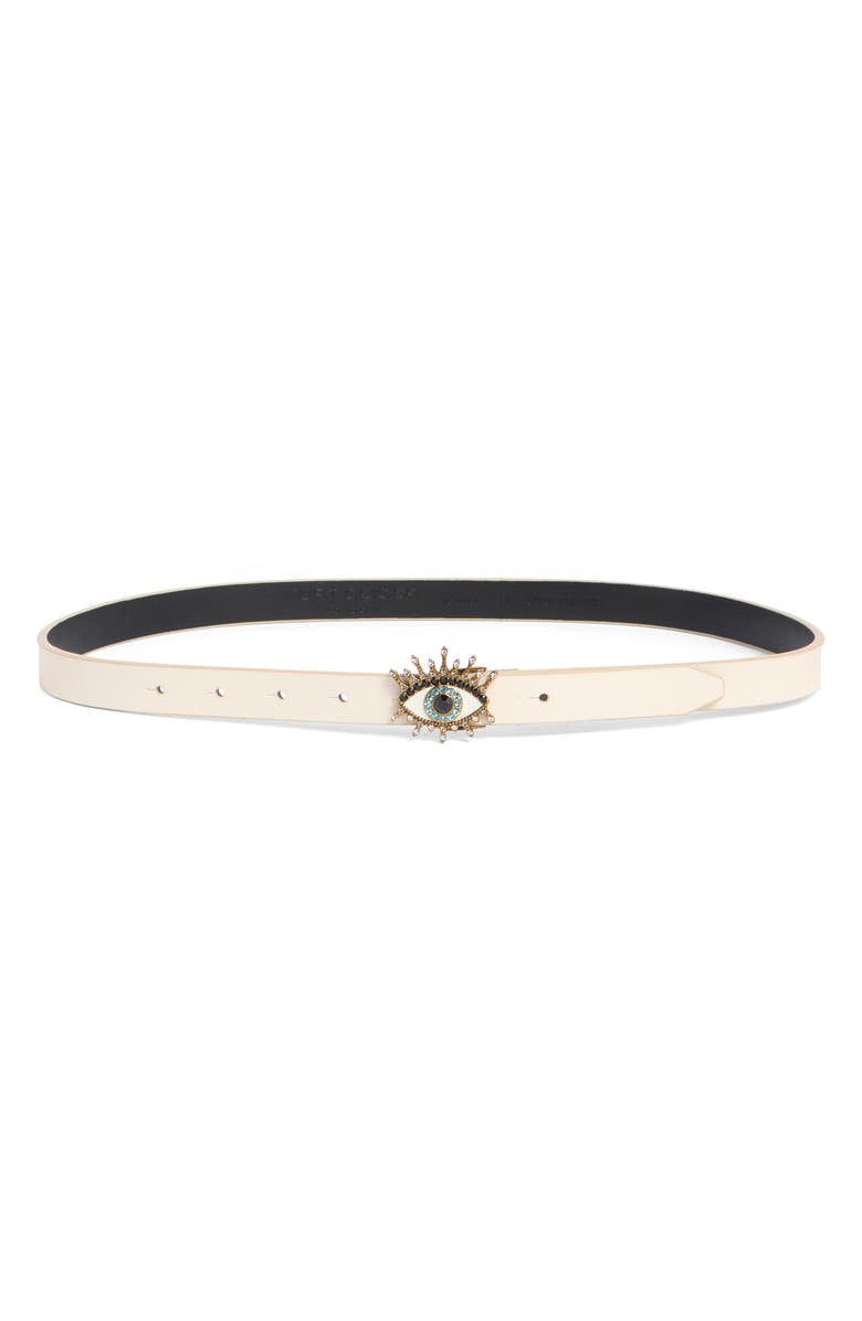 Kurt Geiger London Evil Eye Leather Belt, Main, color, Bone