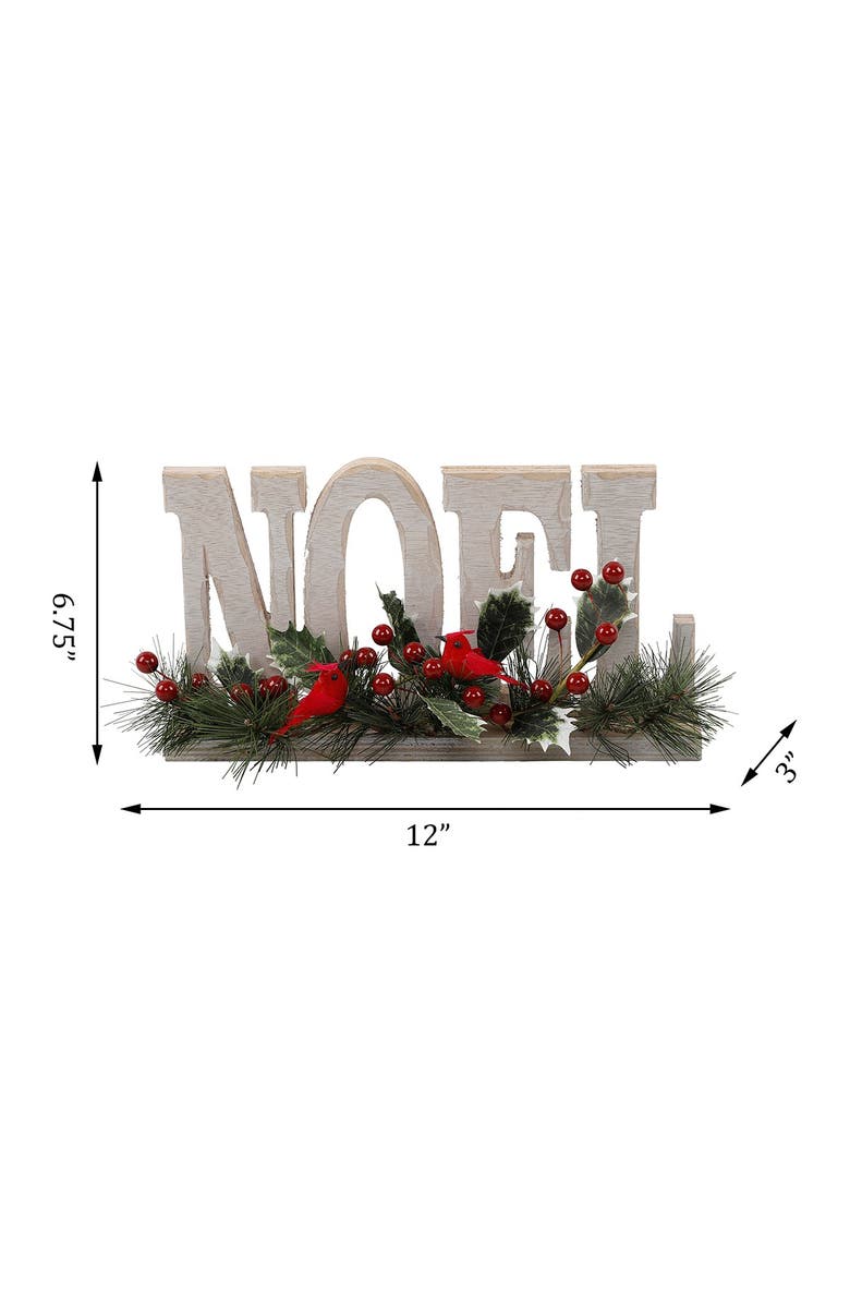FLORA BUNDA 12" L Noel Sign W Cardinal Berries, Alternate, color, White