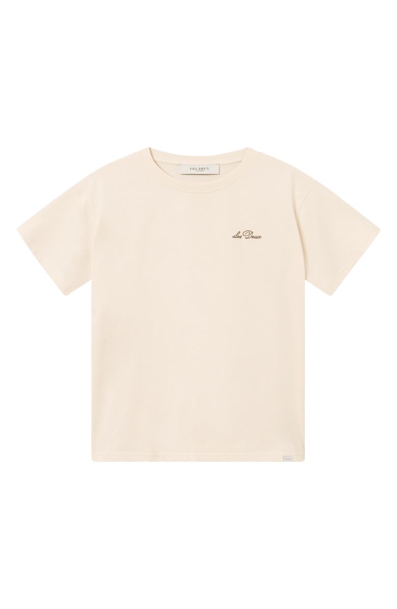 Les Deux Logo Embroidered Recycled Cotton Blend T-Shirt, Alternate, color, Light Ivory/ Walnut