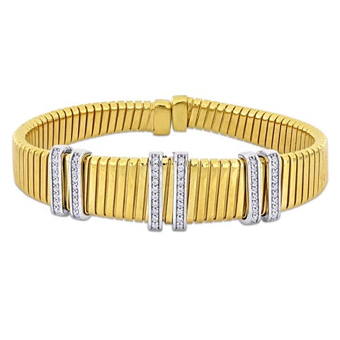 Cubic Zirconia Omega Wide Bangle Bracelet Two-Tone