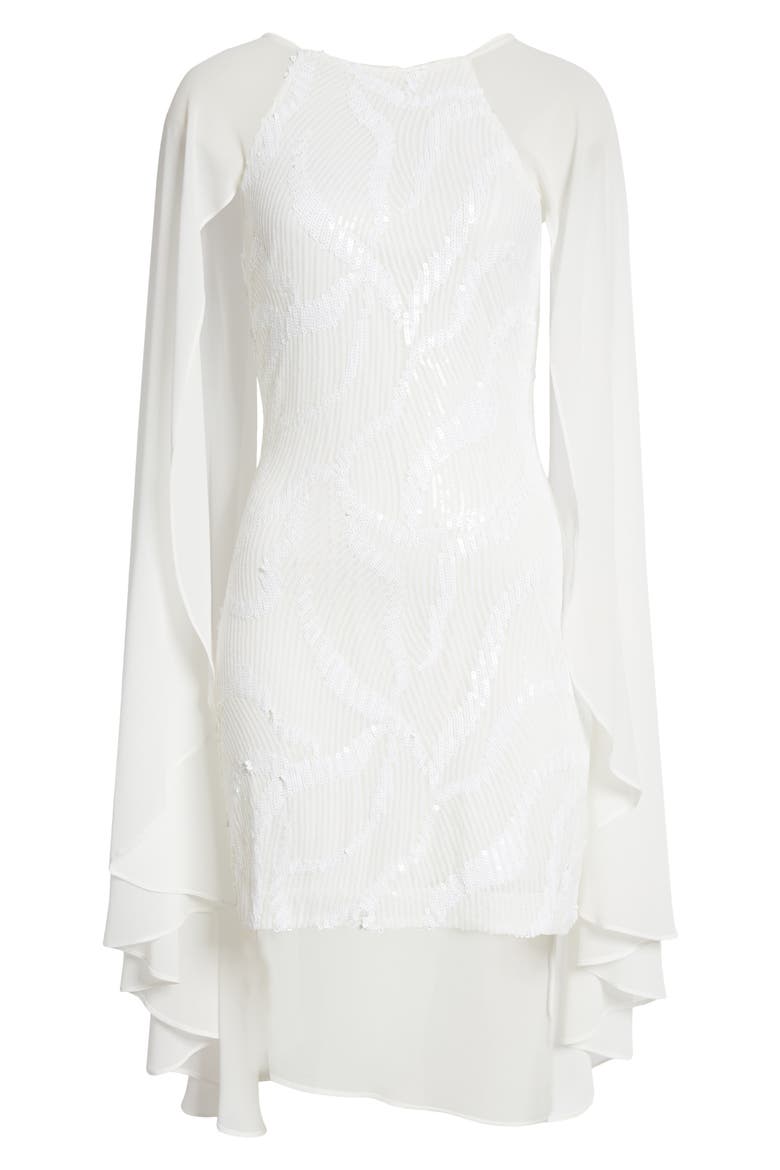 Sequin Cape Minidress, Alternate, color, IVORY