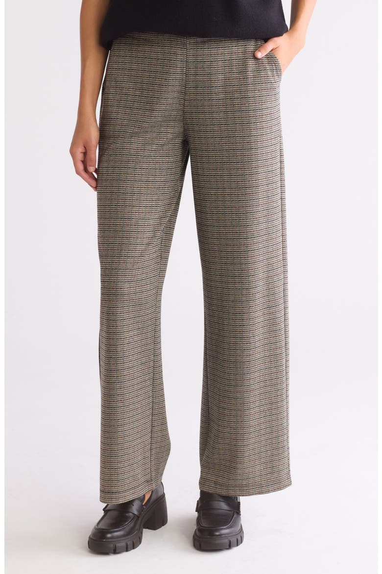 Double Knit Wide Leg Pants, Main, color, BLACK/ BROWN HOUNDSTOOTH
