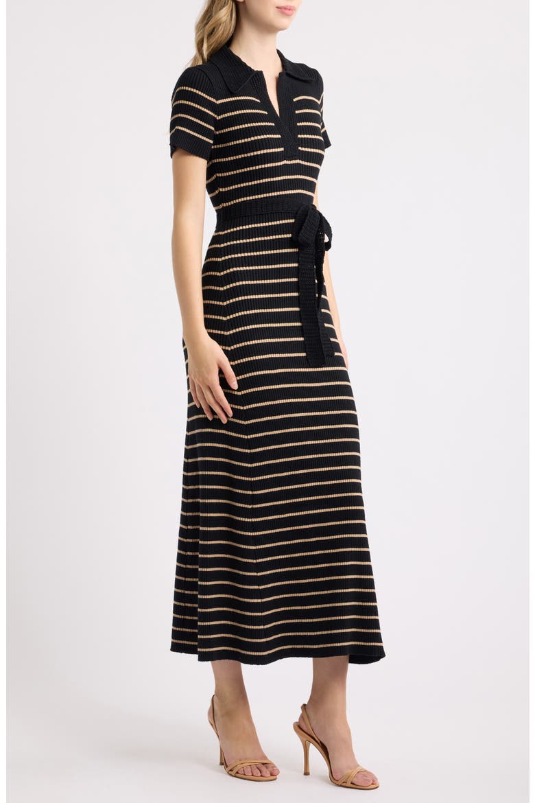 Tie Waist Stripe Maxi Sweater Dress, Alternate, color, BLACK