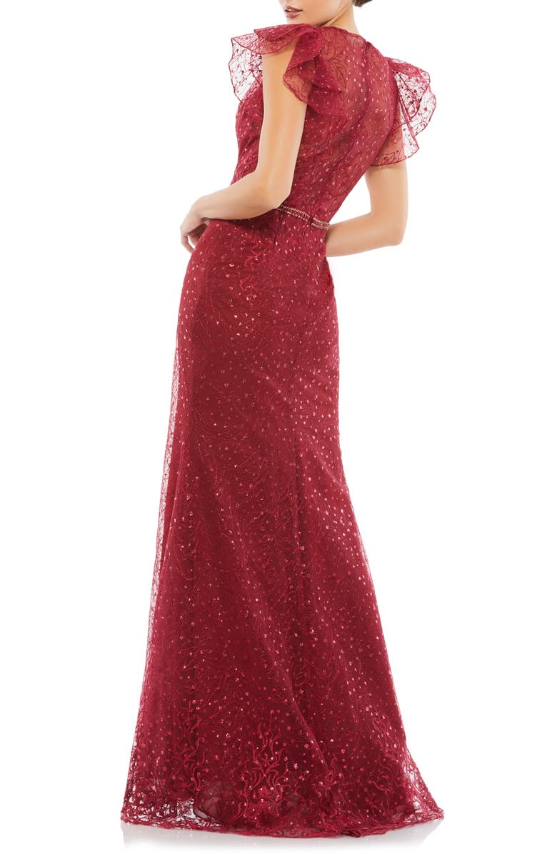 Mac Duggal Embroidered Ruffle Sleeve Tulle Trumpet Gown, Alternate, color,