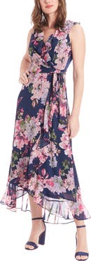 London Times Femme Floral Yoryu Ruffle Hem Dress
