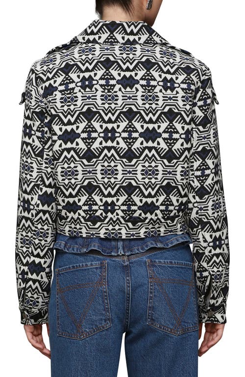 Avec Les Filles Geometric Jacquard Crop Trucker Jacket In Multi