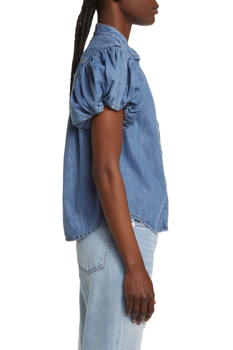 Pleat Puff Sleeve Denim Shirt, Alternate, color, EUGENIA