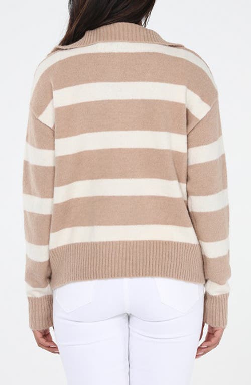 Rain And Rose Stripe Knit Polo Sweater In Brown