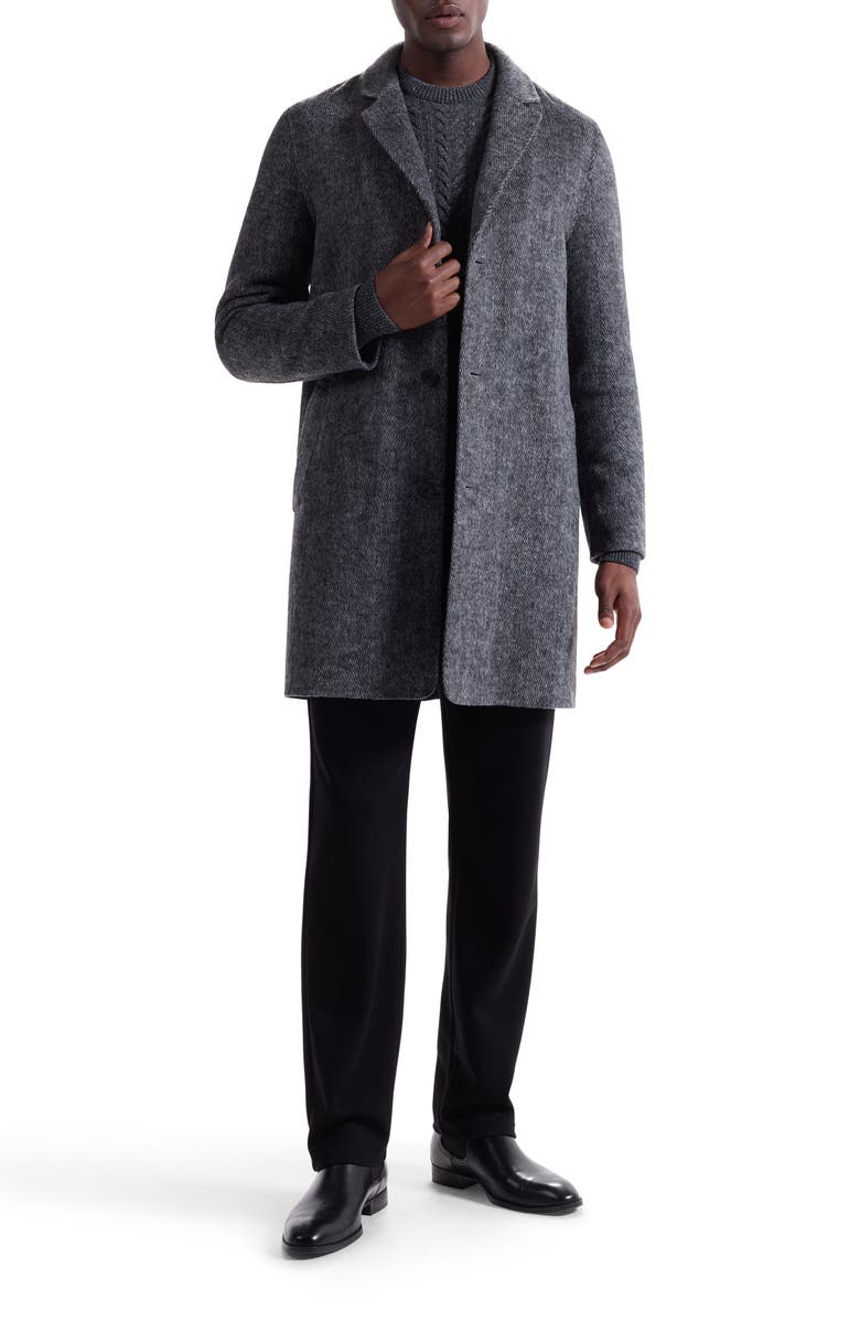 Bugatchi Herringbone Wool Blend Car Coat, Alternate, color, Black/ Grey