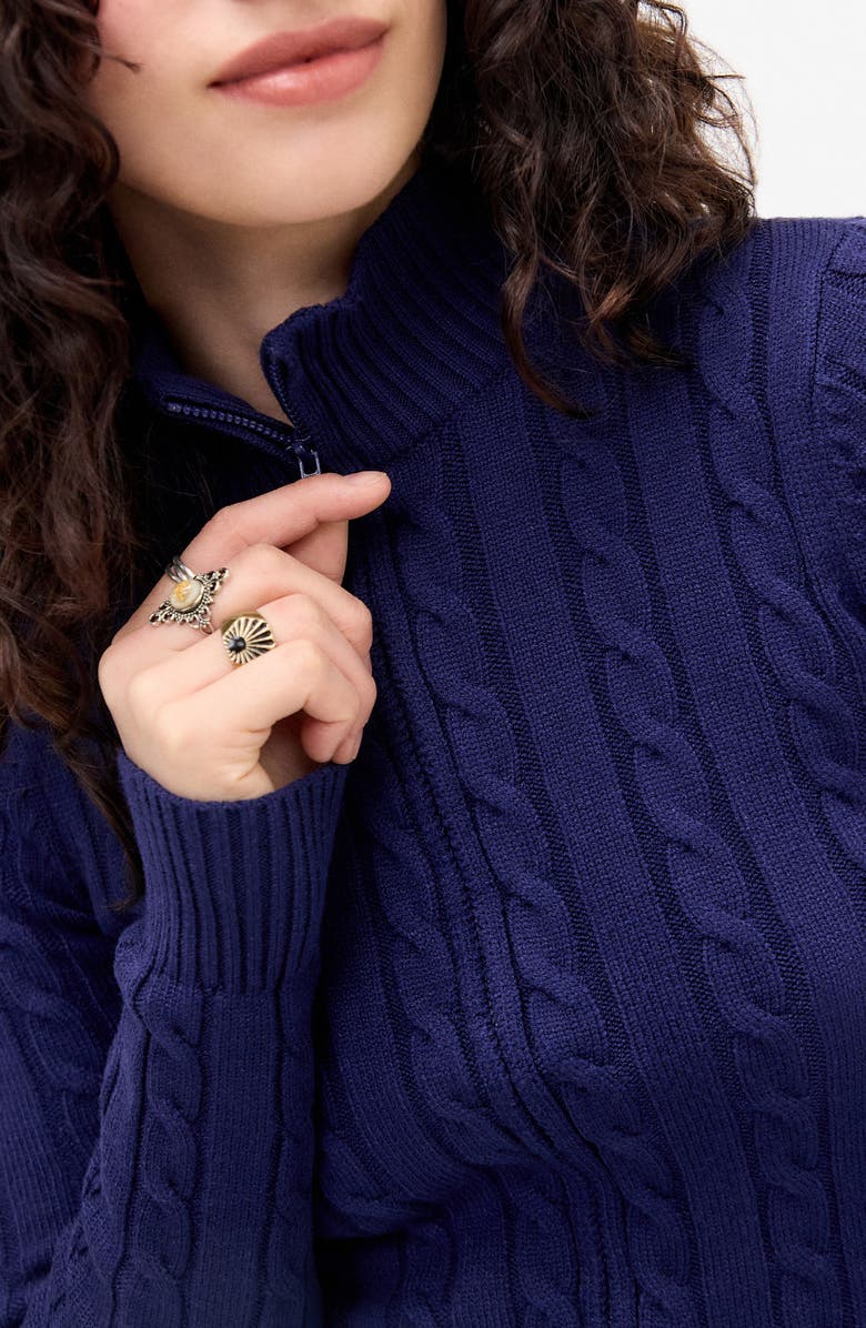 BDG Urban Outfitters Cable Two-Way Zipper Cardigan, Alternate, color, Navy