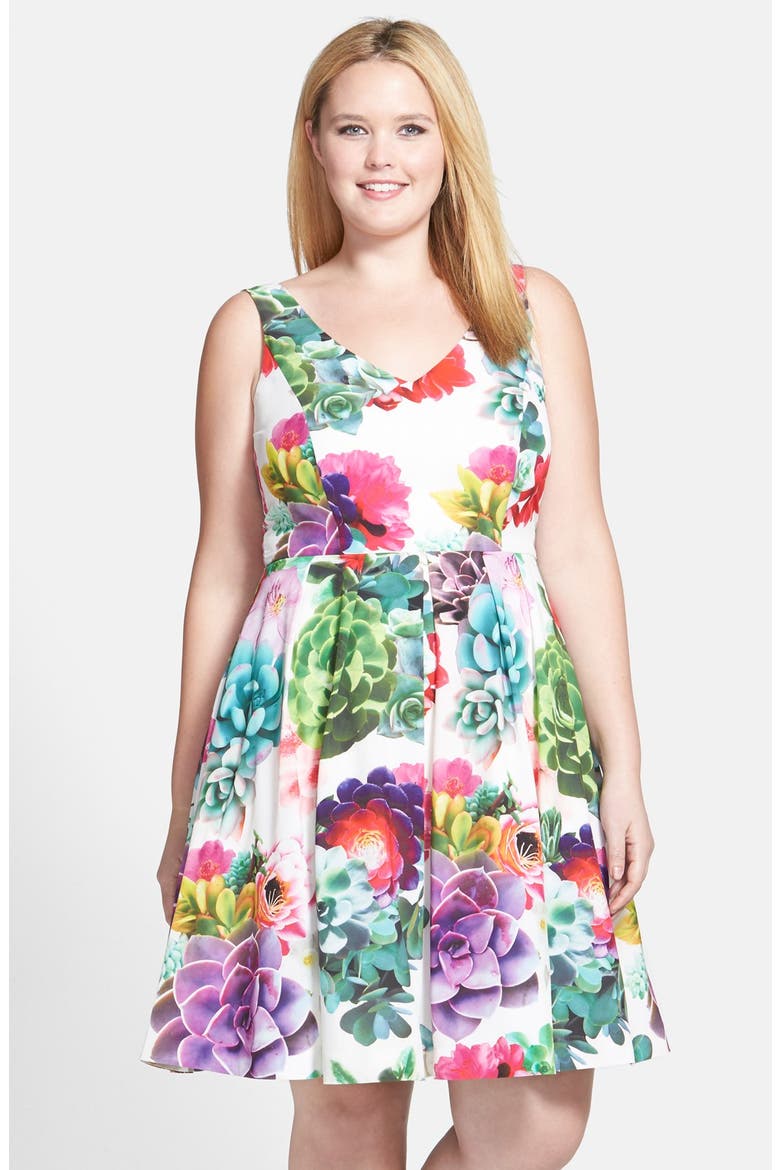 'Succulent Sweetie' Fit & Flare Dress, Main, color, IVORY