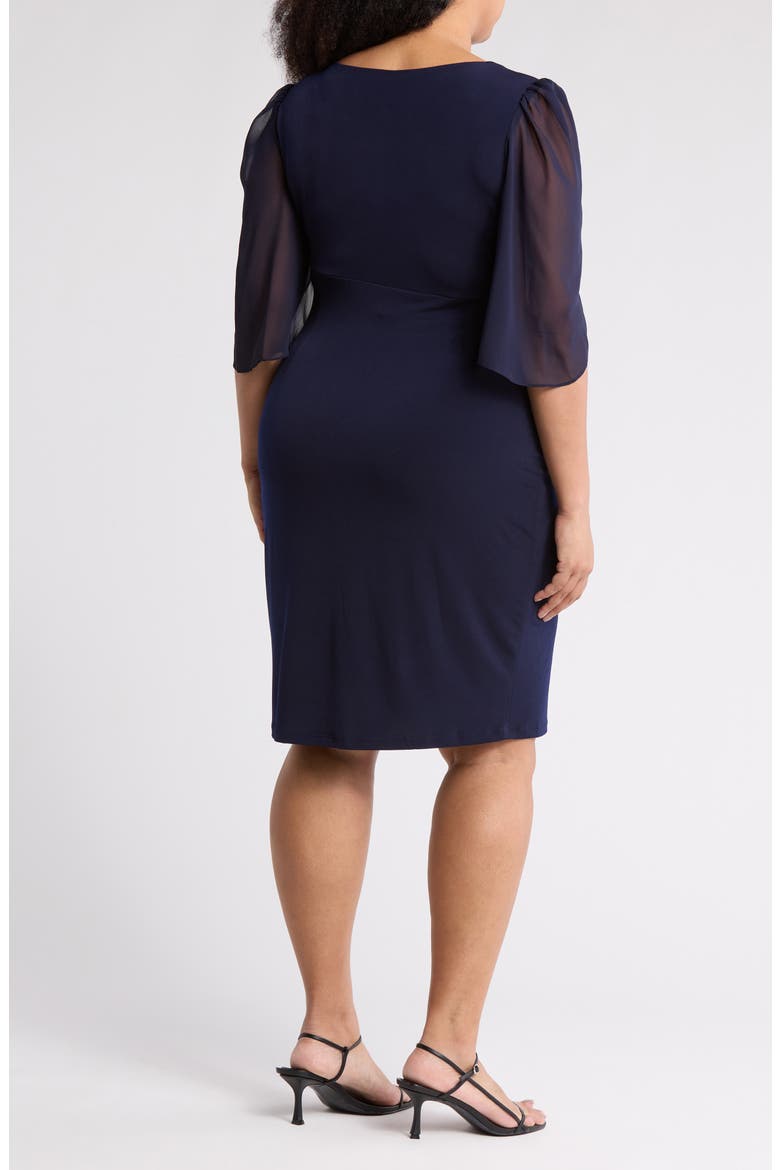 Chiffon Sleeve Faux Wrap Dress, Alternate, color, NAVY