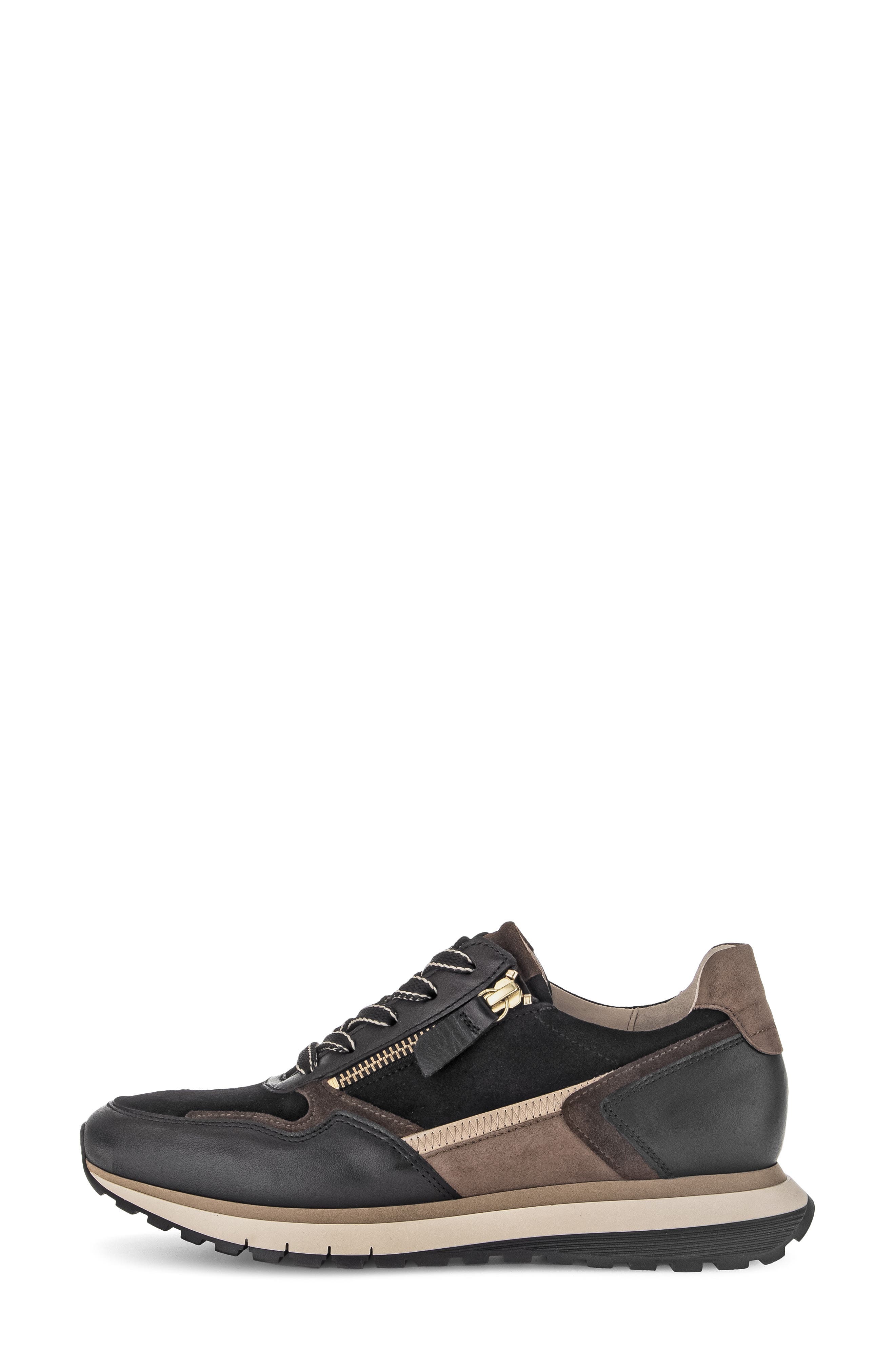 Gabor Leather Zip Sneaker, Alternate, color, Black/ Brown