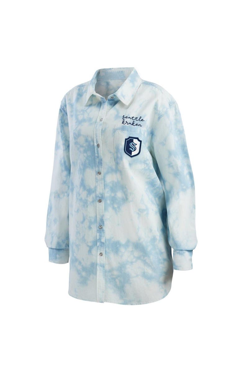 WEAR by Erin Andrews Women's WEAR by Erin Andrews White Seattle Kraken Oversized Tie-Dye Button-Up Denim Shirt, Alternate, color, White