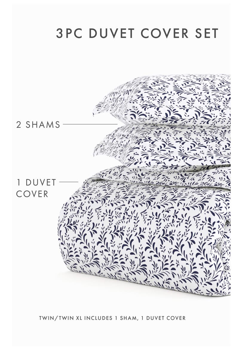 Home Spun Premium Ultra Soft 3-Piece Burst of Vines Print Duvet Cover Set, Alternate, color, NAVY