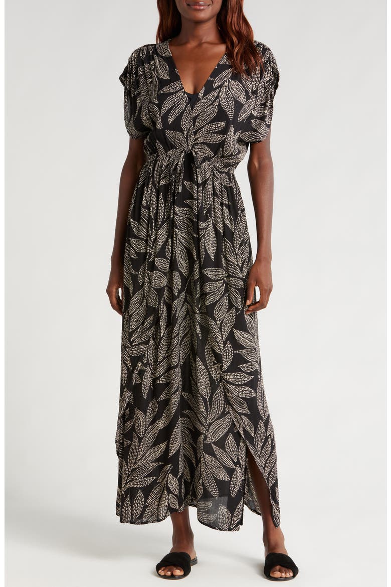 Wrap Maxi Cover-Up Dress, Main, color, BLACK CATAGENA PRINT