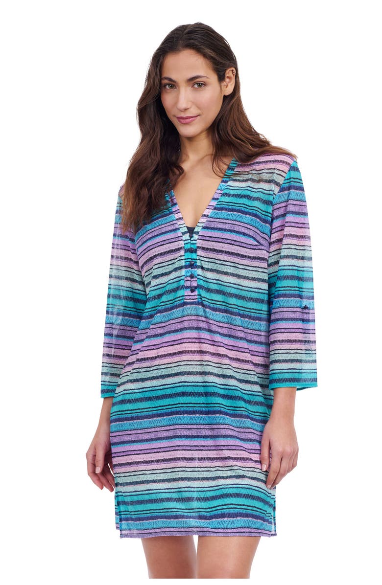 Profile by Gottex Harmony V Neck Mesh Dress, Main, color, Blue Multi