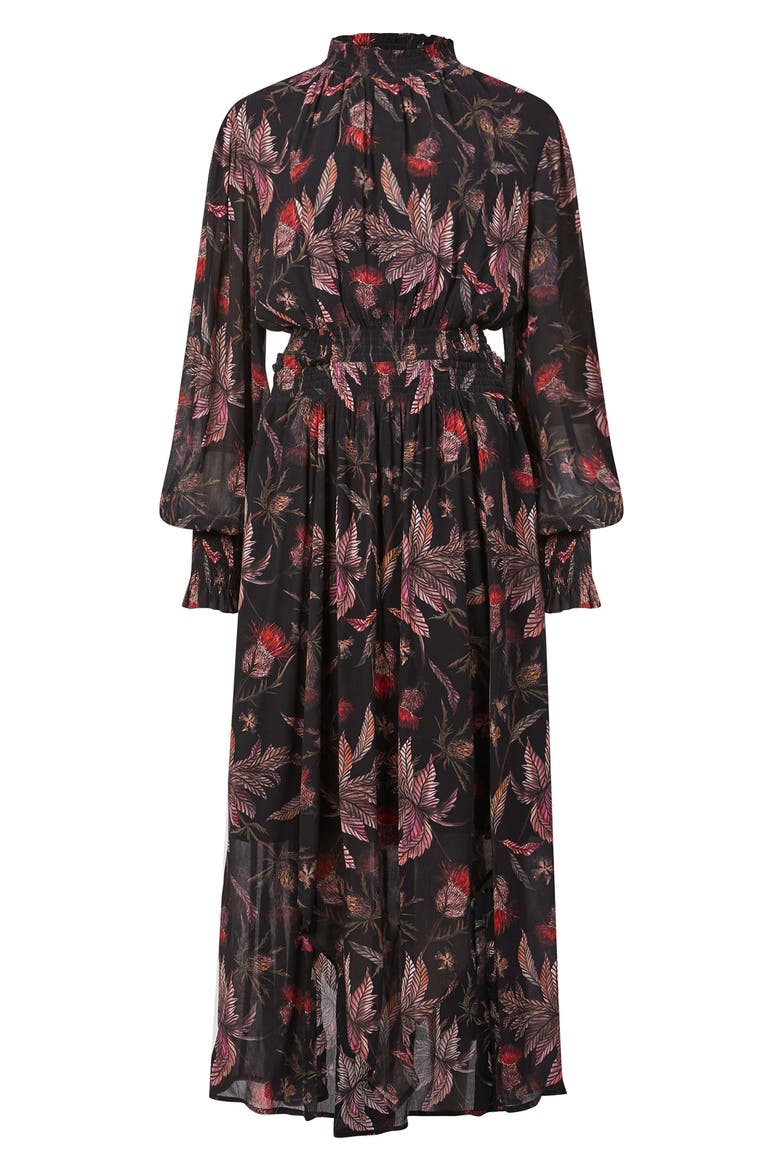 Harriet Harris Floral Print Long Sleeve Midi Dress, Alternate, color, BLACK