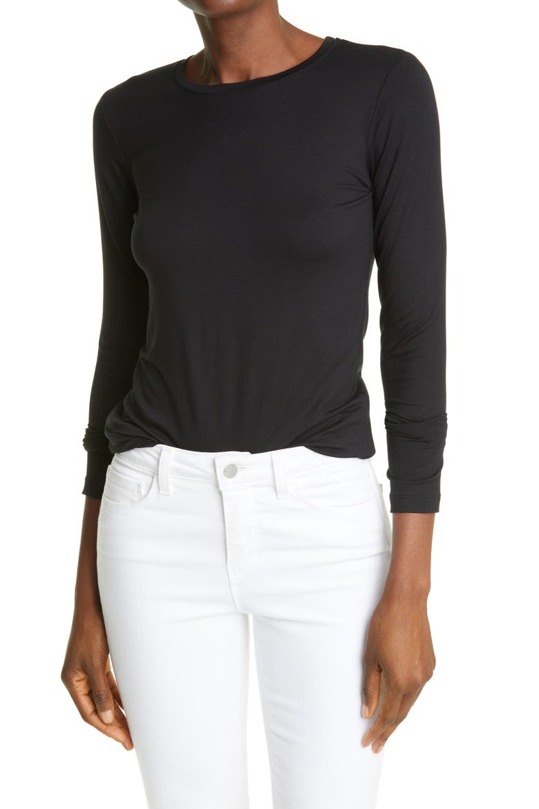 Tess Long Sleeve Stretch Jersey Top, Main, color, BLACK