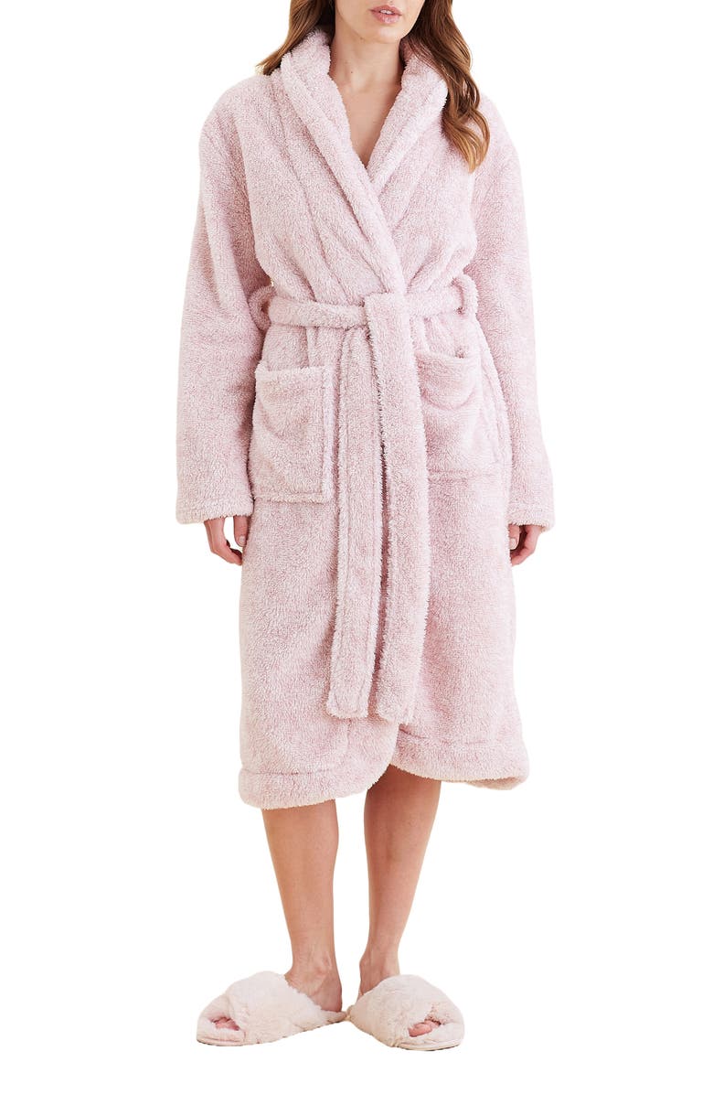Papinelle Cosy Plush Mid Length Robe, Alternate, color, Pink