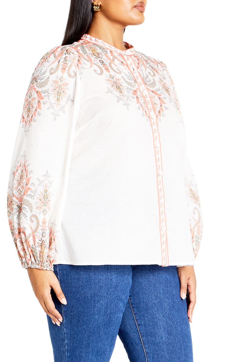 City Chic Chloe Placed Floral Print Button-Up Shirt, Alternate, color, 