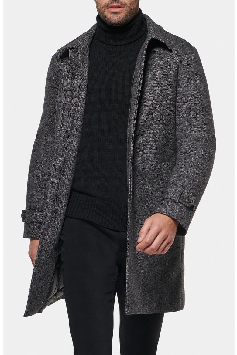 Herringbone Waterproof Wool Blend Down Coat, Main, color, GREY BLACK HERRINGBONE