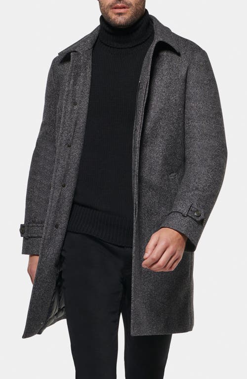 Norwegian Wool Herringbone Waterproof Wool Blend Down Coat in Grey Black Herringbone 